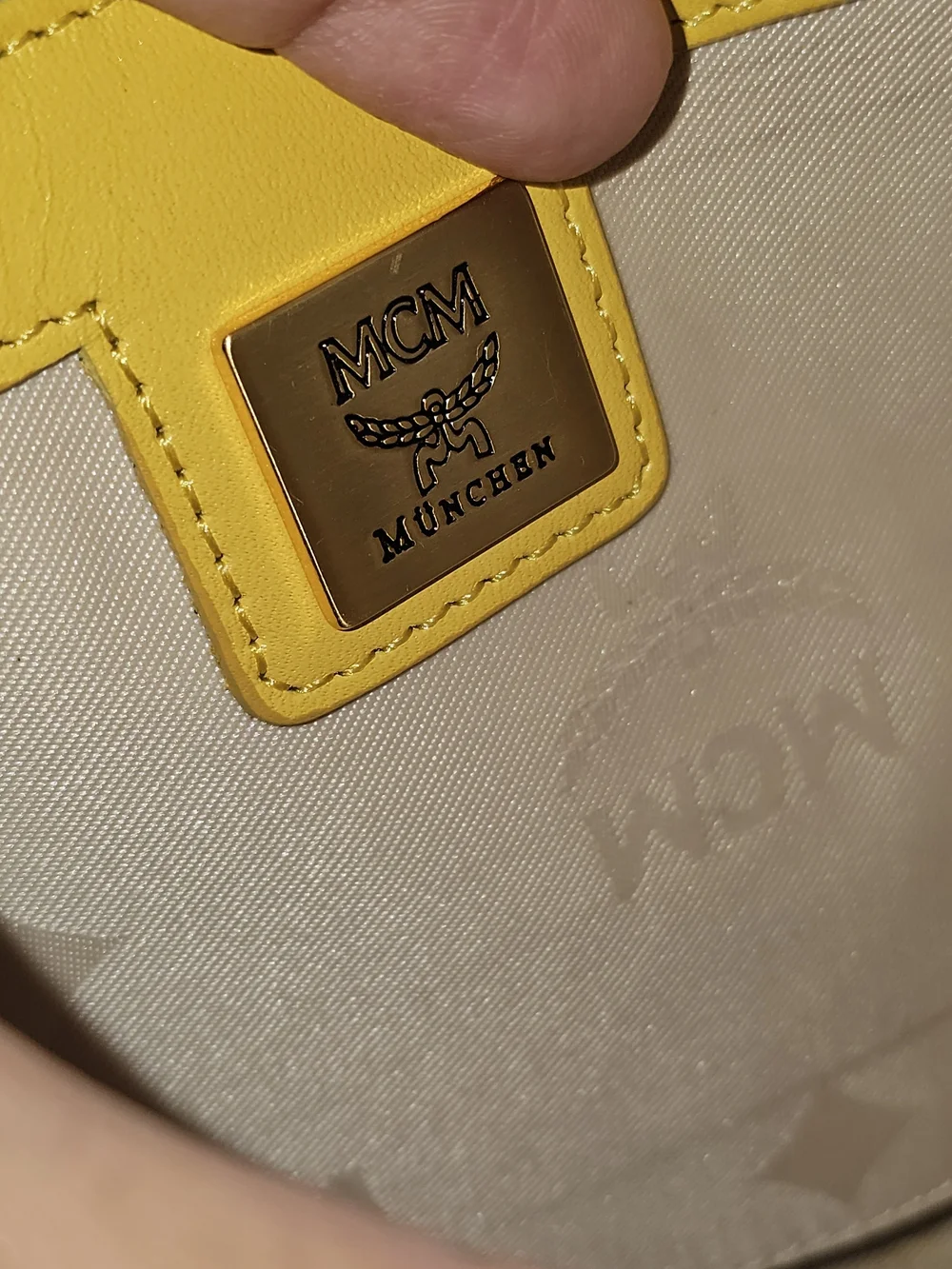 MCM White & Yellow Logo Satchel